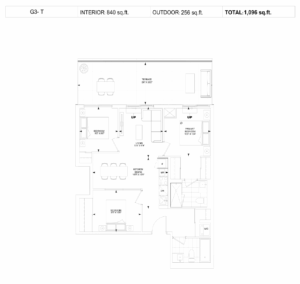Floor Plan, 3 Bed, North Core Condos