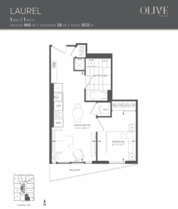 Floor Plan, 1 Bed, Olive Residences.