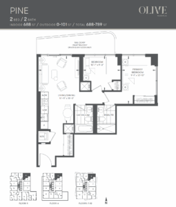 Floor Plan, 2 Bed, Olive Residences.