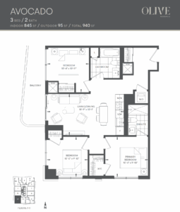 Floor Plan, 3 Bed, Olive Residences.