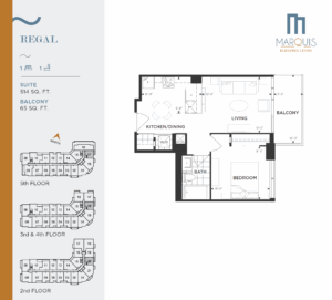 Floor Plan, 1 Bed, Marquis Condos.