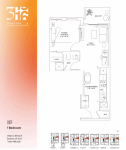 Floor Plan, 1 Bed, 316 Junction Condos.