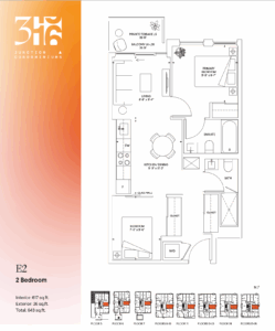 Floor Plan, 2 Bed, 316 Junction Condos.