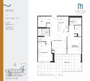 Floor Plan, 2 Bed + Den, Marquis Condos.