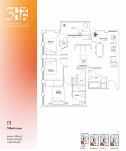 Floor Plan, 3 Bed, 316 Junction Condos.