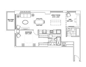 1Bed + 1Den. Emerson House