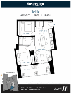 Floor Plan, 2 Bed, Sovereign Condos.