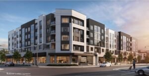 The exterior environment of The Carding House. This 5-storey pre-construction condo project is located at 3250 Carding Mill Trail, at the northwest corner of North Park Blvd