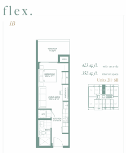 Floor Plan, 1 Bed, Flex Condos.