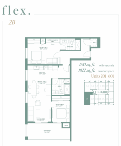 Floor Plan, 2 Bed, Flex Condos.