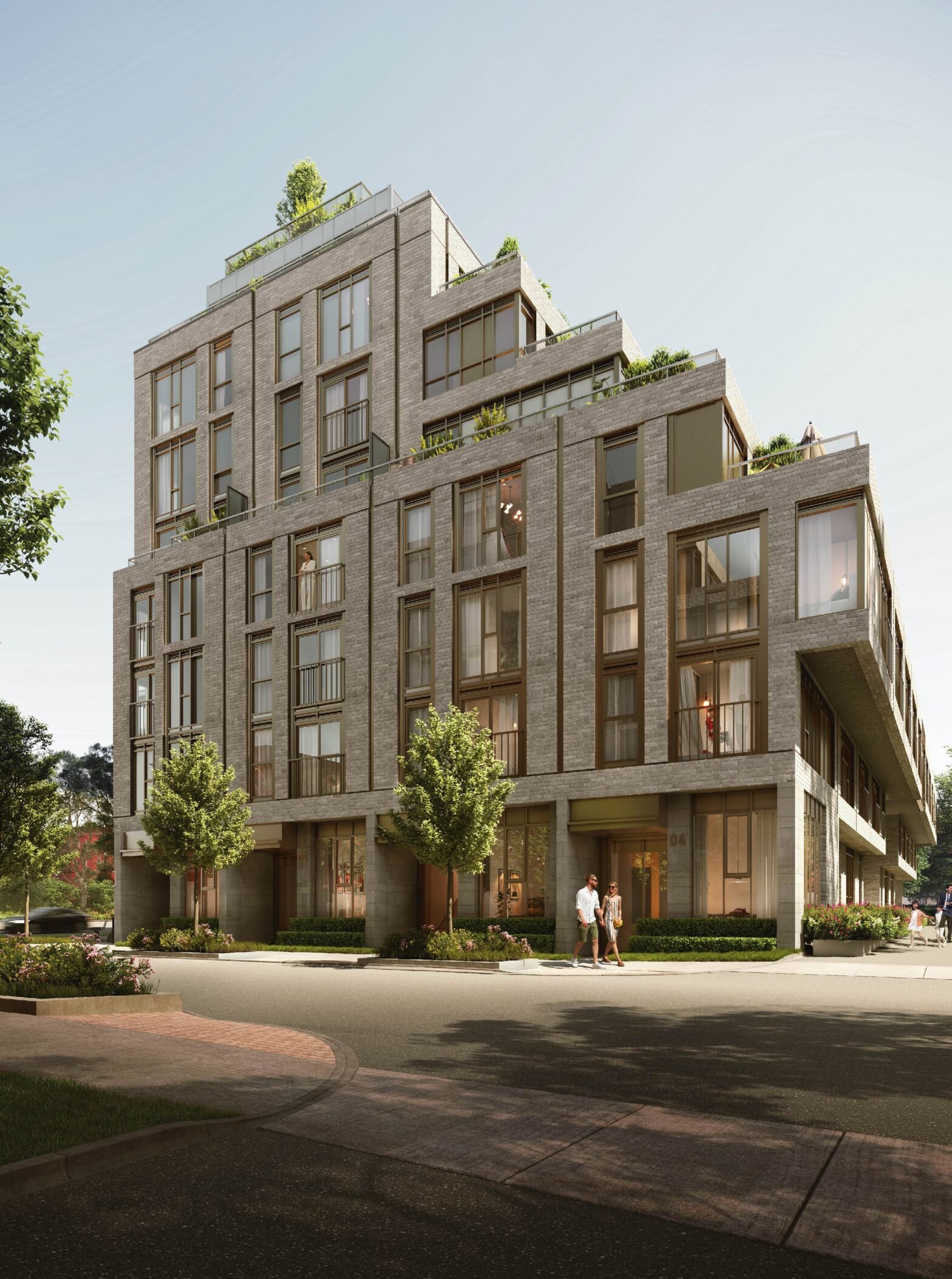 The view of Leaside condos. These 8-storeys high pre-construction condos with total of 241 units are located at Laird Drive