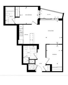 The floor plan with 2Bed, 1Bath - Daniels On Parliament South Towers