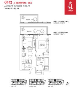 1 BEd + Den-Q Tower, Floorplan. Firstclassrealty