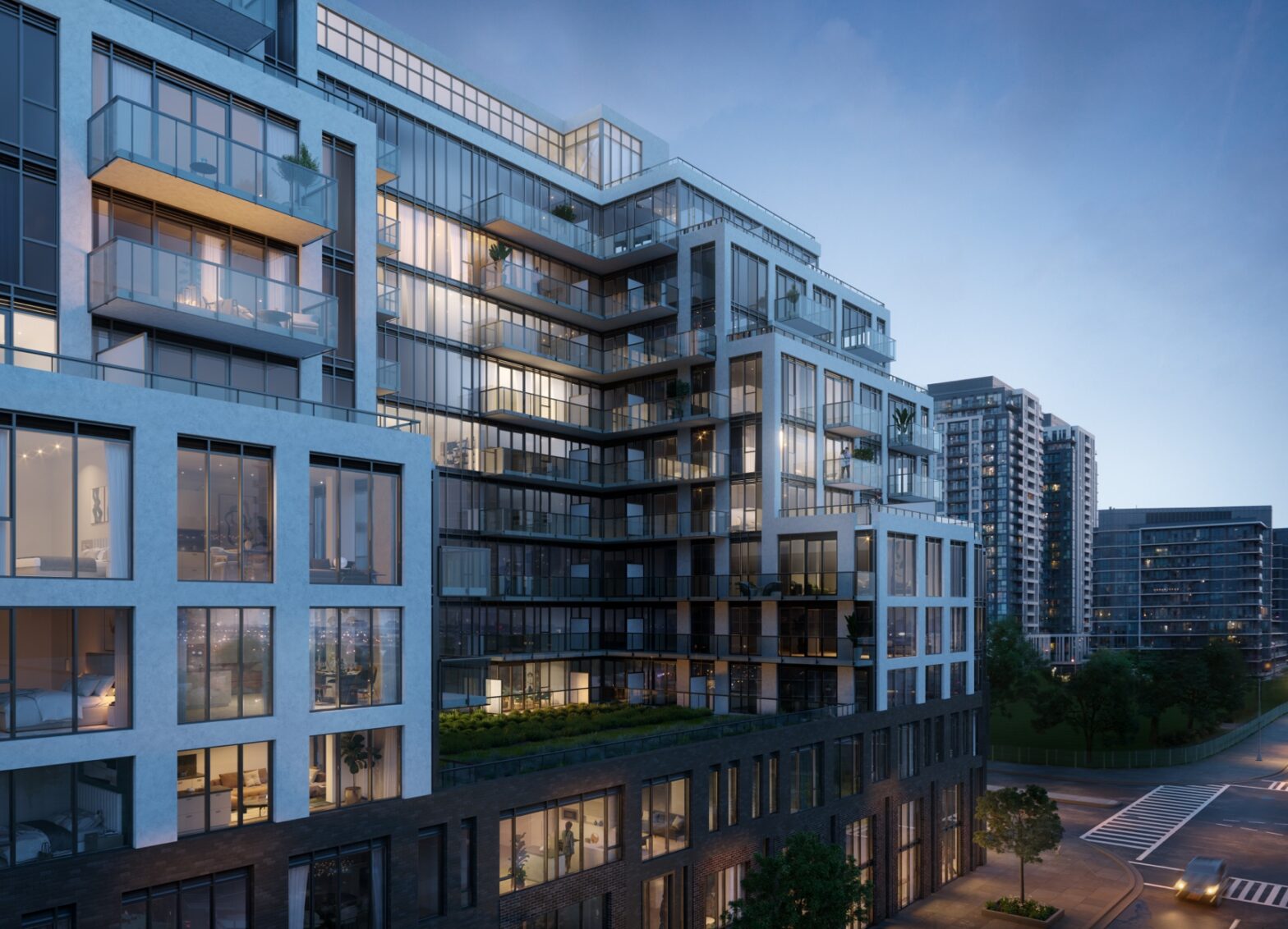 The surrounding of Joya Condos. This 12 storey pre-construction project with 60 residential units is located at 1049 The Queensway