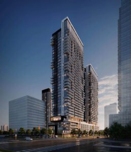 Landa Place Condos Exterior, with heights of 38, 35, and 39 stories respectively, the project will encompass a total of 1,347 residential units.