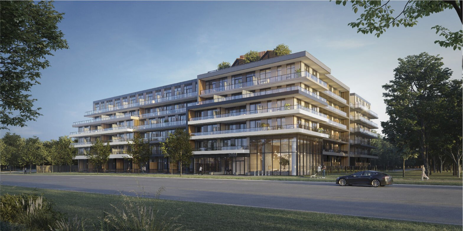 The Exterior View of High Line Condos,2025. This six storey pre-construction project with 198 residential units is located at 5160 Ninth Line