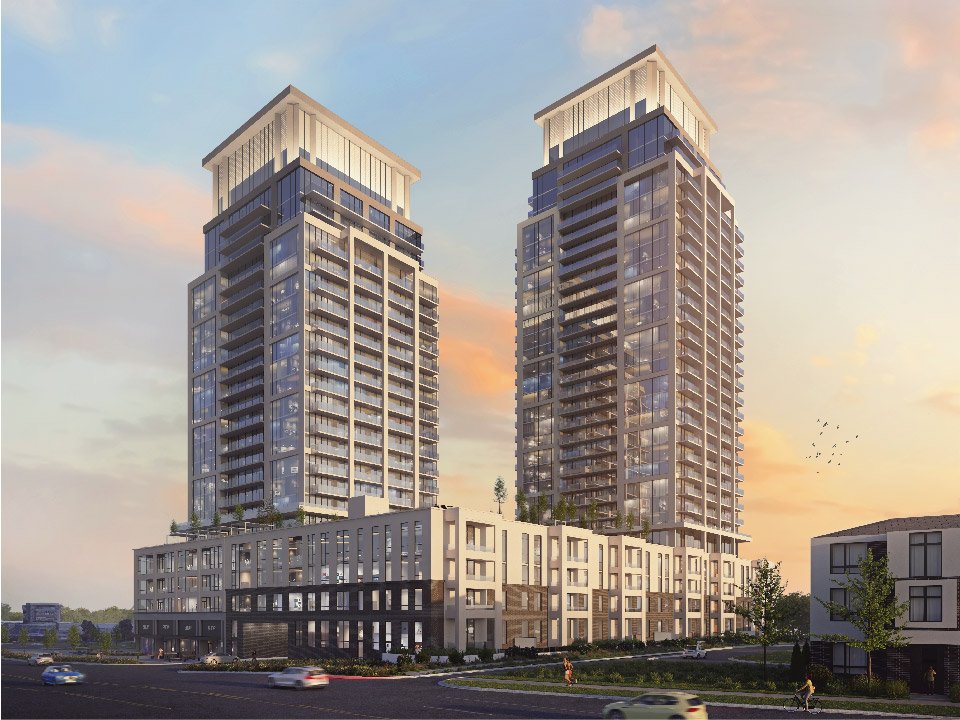 The exterior view of Evelyn Condo at Rise and Rose.2028. new high-rise condominium development by Greenpark Group in Richmond Hill.
