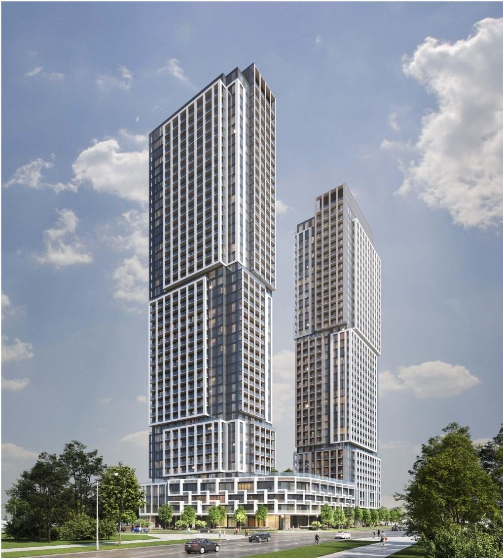 The exterior environment of Uptown Markham Condos,2027. five residential buildings and an office complex